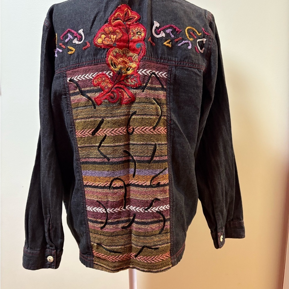 Alex Kin Patchwork Embroidered Jacket Gray Chambr… - image 5